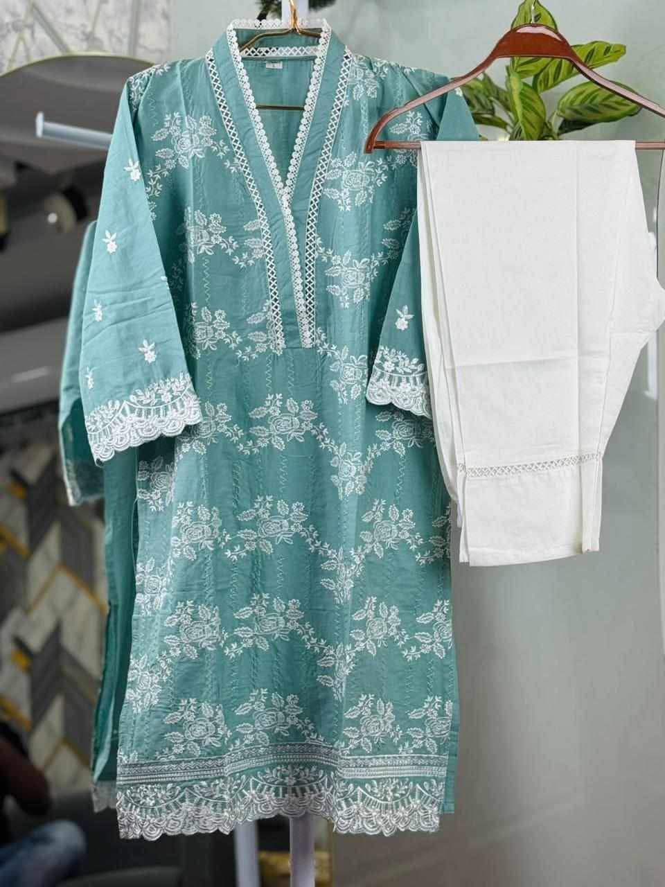 PARTHVI Women's Pure Cotton Printed Straight Kurta Set with Palazzo Pants & Dupatta- Ethnic Wear, Green - Image 3