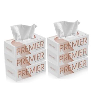 Premier Box Tissue Paper 2 Ply | 1200 Pulls, 2400 Sheets | 200 pulls x 6 Packs | Super Absorbent Soft Facial Tissue Box | Suitable for Home, Office, Travelling | Car Tissue Box - White