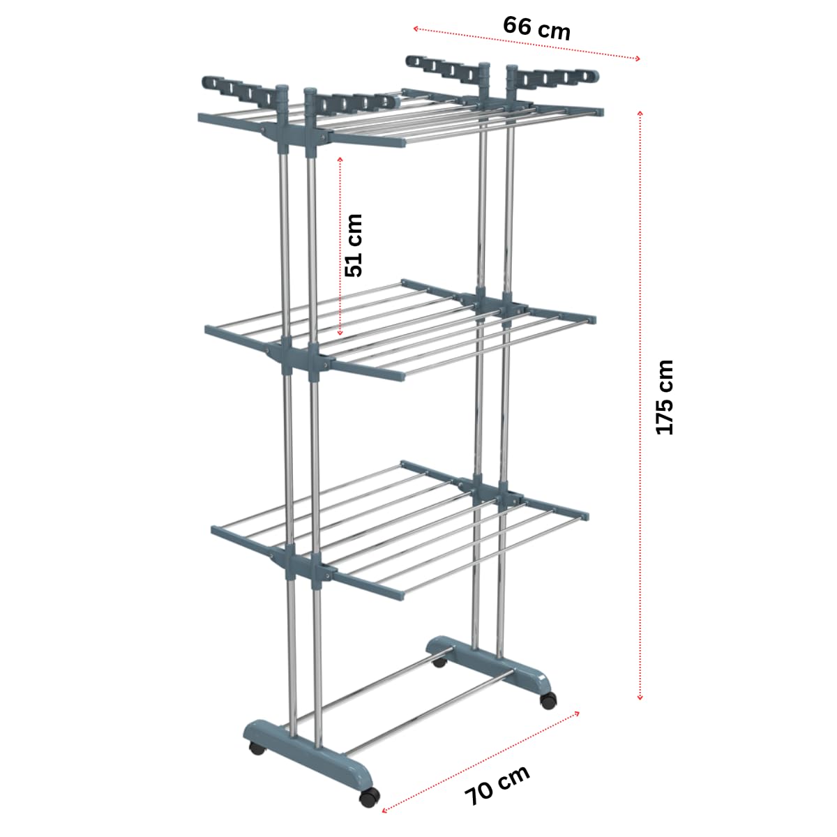 LiMETRO STEEL Stainless Steel Foldable Cloth Dryer Stand Double Rack Cloth Stands for Drying Clothes Steel (Cross), 120x54x4 cm - Image 6