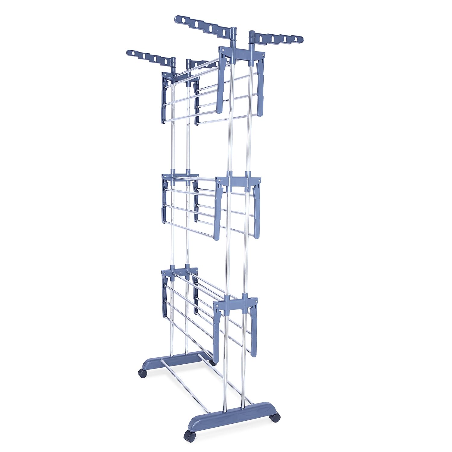 LiMETRO STEEL Stainless Steel Foldable Cloth Dryer Stand Double Rack Cloth Stands for Drying Clothes Steel (Cross), 120x54x4 cm - Image 2