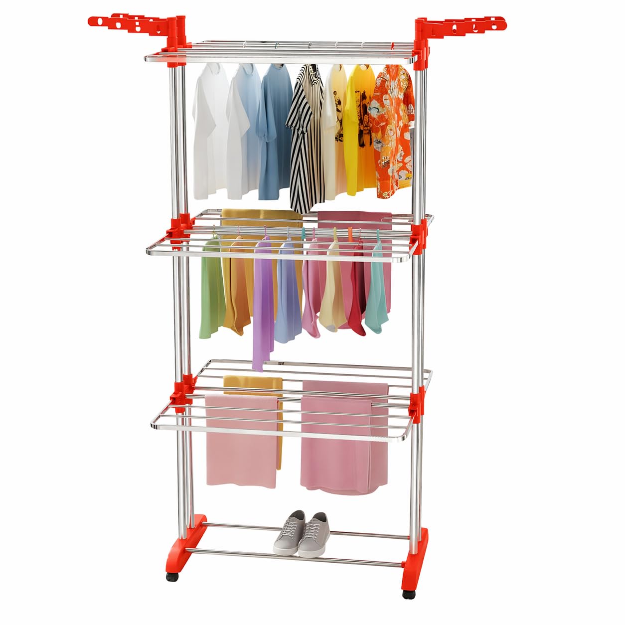 LiMETRO STEEL Premium Clothes Drying Stand Foldable with Wings | Heavy Duty Steel Clothes Stand | Rust Proof Cloth Dryer Stand | Space Saving Clothes Drying Rack for Balcony & Indoor Use