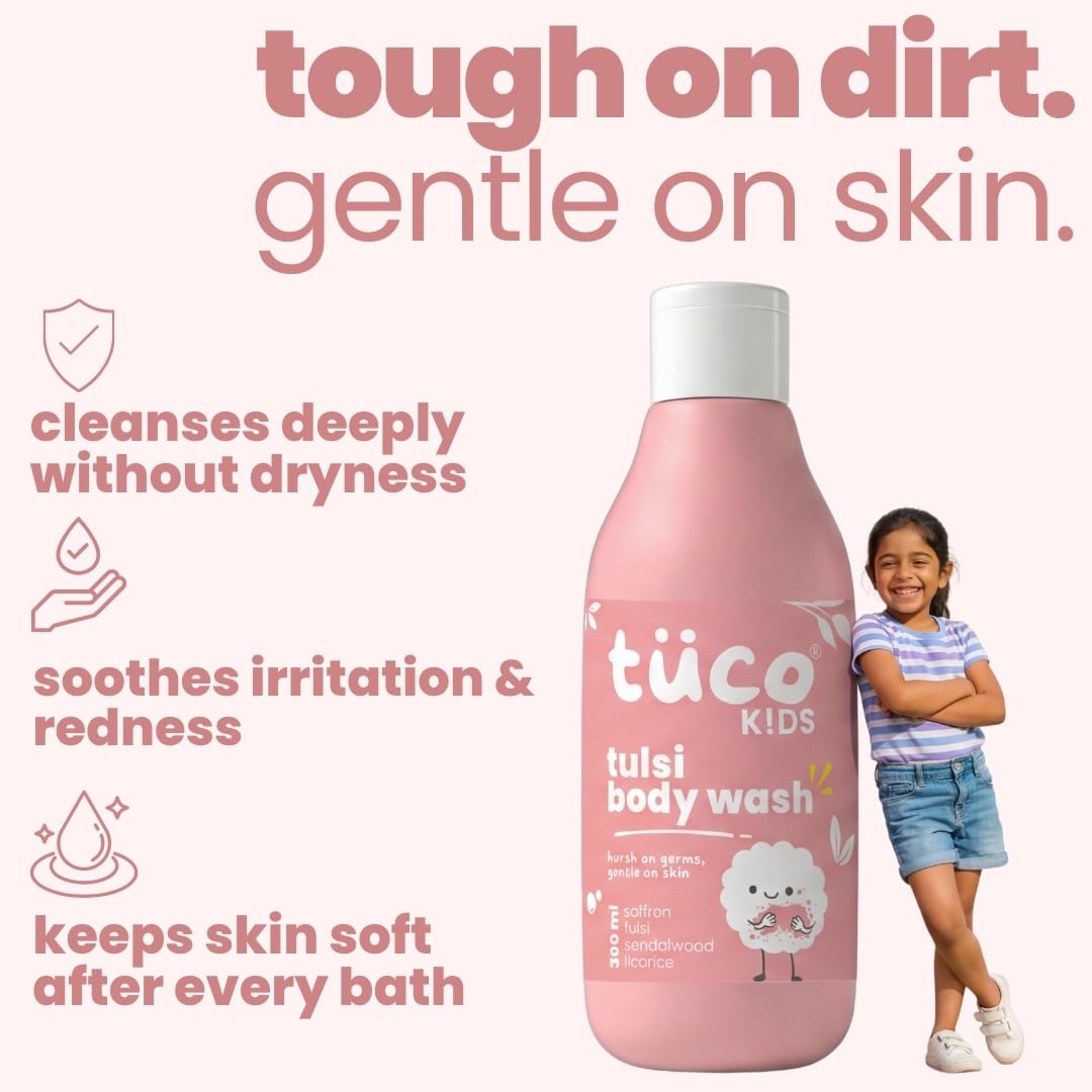 Tuco® Kids Body Wash/Shower Gel | Infused with Sandalwood Oil, Tulsi and Saffron | Gently Cleanse, Soothe, and Nourish | Ages 2-5, 5-10, 10-15 | SLS/SLES and Paraben Free | 300 ml - Image 5