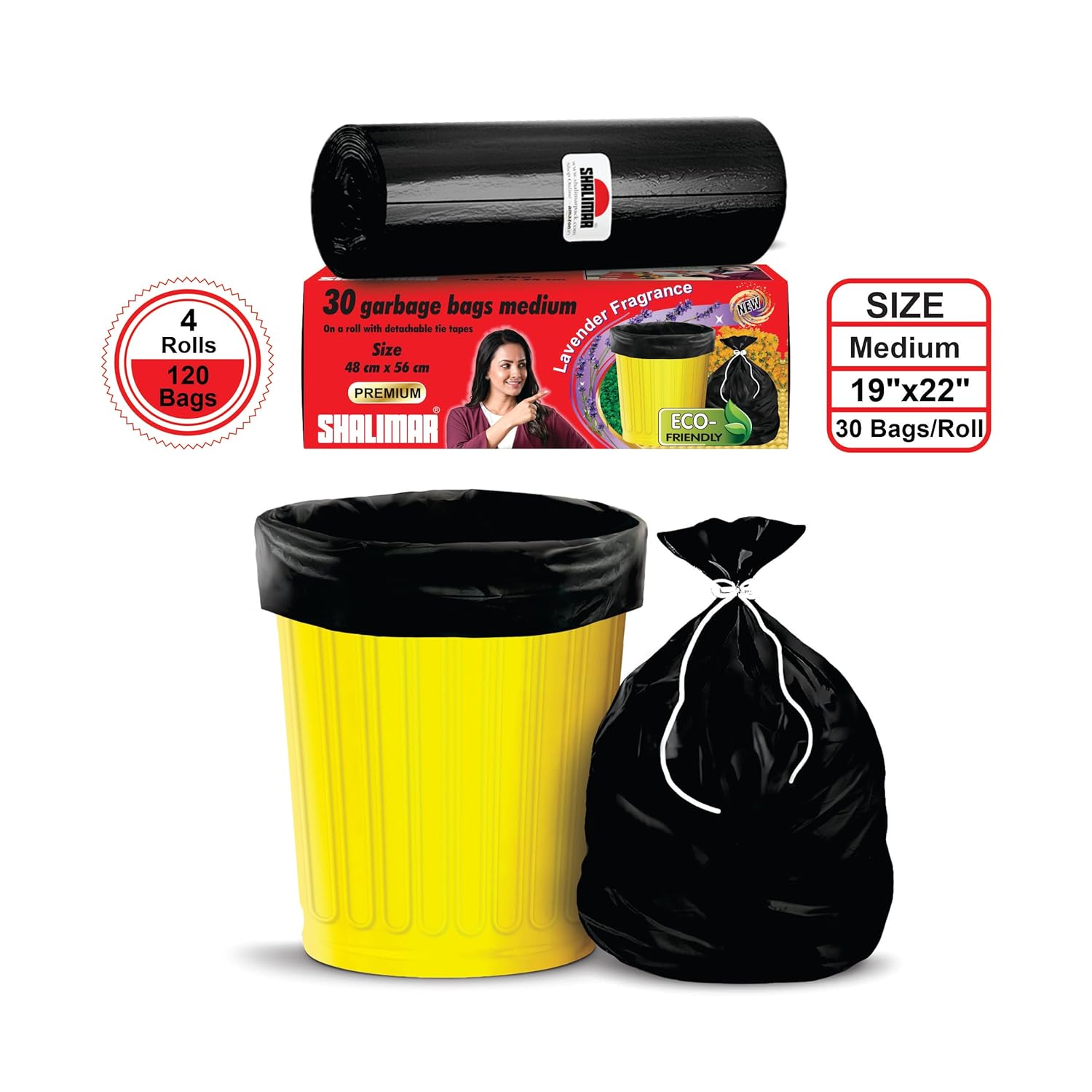 Shalimar Premium (Lavender Fragrance) Scented Garbage Bags | Medium 19 X 21 Inches | 120 Bags (30 Bags X 4 Rolls) | Dustbin Bag/Trash Bag | (Black) - Perforated Box for Easy Dispensing - Image 2