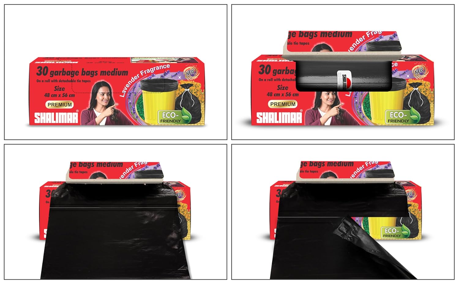 Shalimar Premium (Lavender Fragrance) Scented Garbage Bags | Medium 19 X 21 Inches | 120 Bags (30 Bags X 4 Rolls) | Dustbin Bag/Trash Bag | (Black) - Perforated Box for Easy Dispensing - Image 7