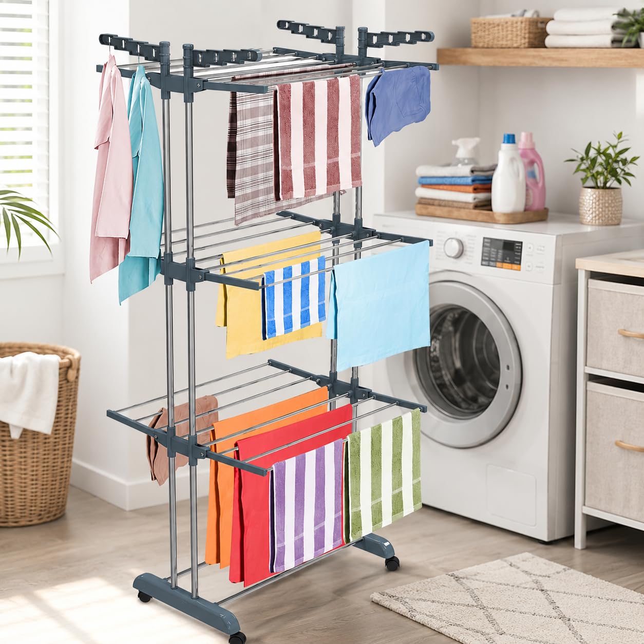 LiMETRO STEEL Stainless Steel Foldable Cloth Dryer Stand Double Rack Cloth Stands for Drying Clothes Steel (Cross), 120x54x4 cm - Image 5