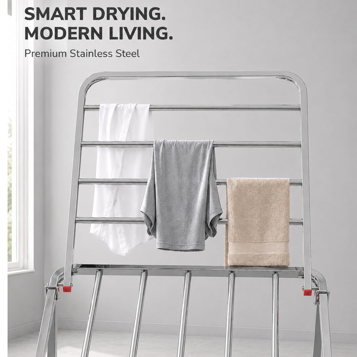 LiMETRO STEEL Stainless Steel Foldable Cloth Dryer Stand Double Rack Cloth Stands for Drying Clothes Steel (Cross), 120x54x4 cm - Image 8