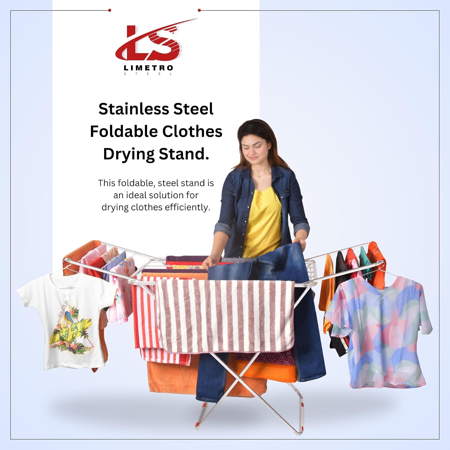 LiMETRO STEEL Stainless Steel Foldable Cloth Dryer Stand Double Rack Cloth Stands for Drying Clothes Steel (Cross), 120x54x4 cm - Image 5