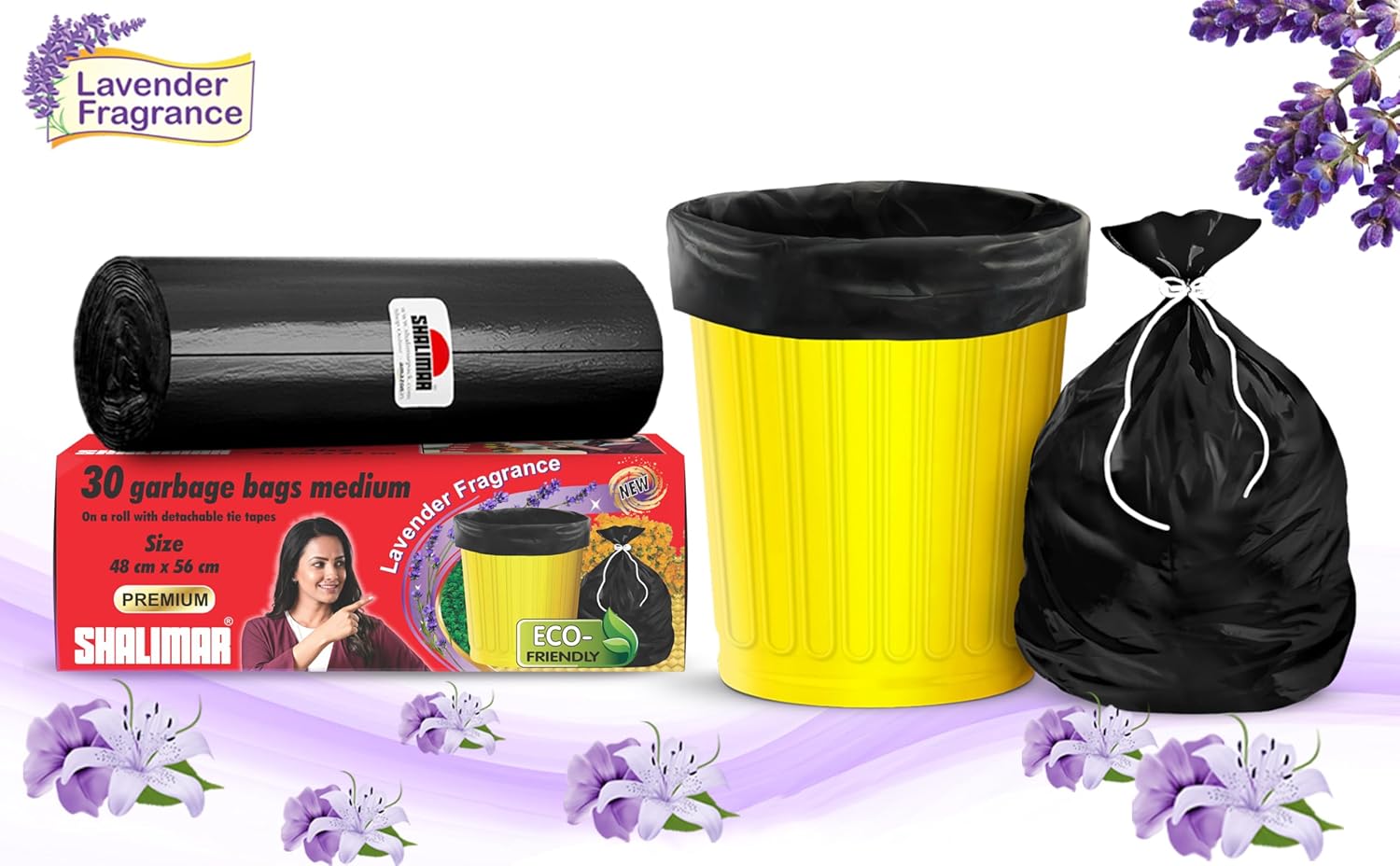 Shalimar Premium (Lavender Fragrance) Scented Garbage Bags | Medium 19 X 21 Inches | 120 Bags (30 Bags X 4 Rolls) | Dustbin Bag/Trash Bag | (Black) - Perforated Box for Easy Dispensing - Image 5
