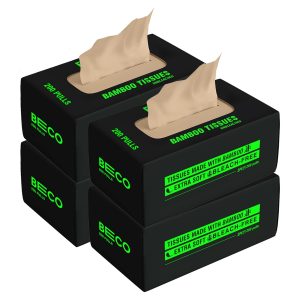 Beco Bamboo Super Soft 2-ply Car Tissue Box| Facial Tissue-200 pulls x 4 Packs (800 Pulls) | 100% Natural & Ecofriendly