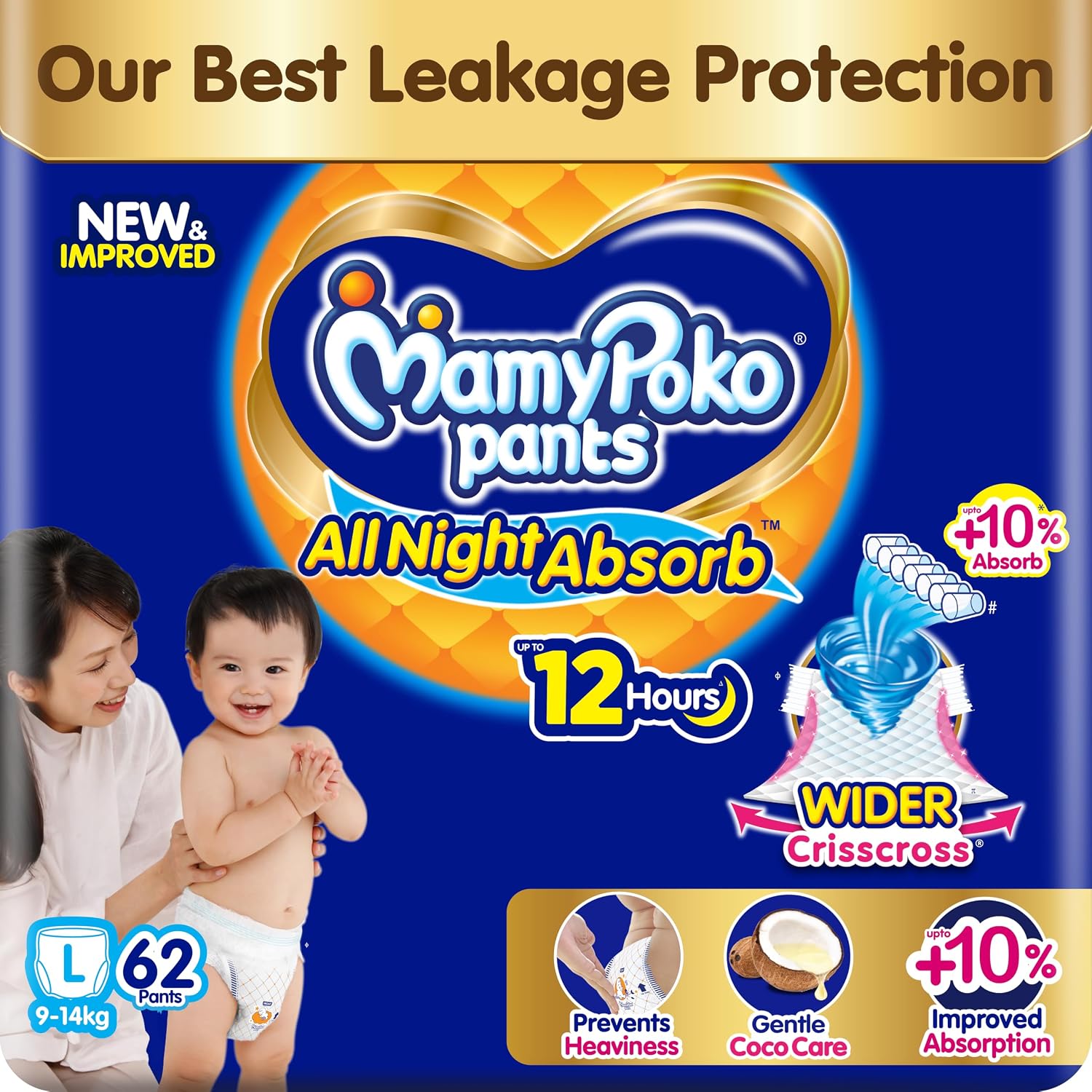 New Mamypoko Pants Premium All Night Absorb| Pant Style Baby Diapers Large Size(L),