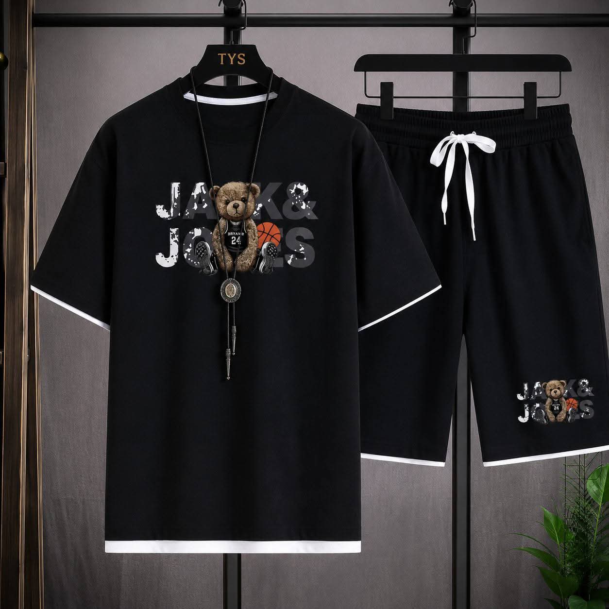 Black Graphic T-Shirt & Shorts Co-Ord Set - Image 3
