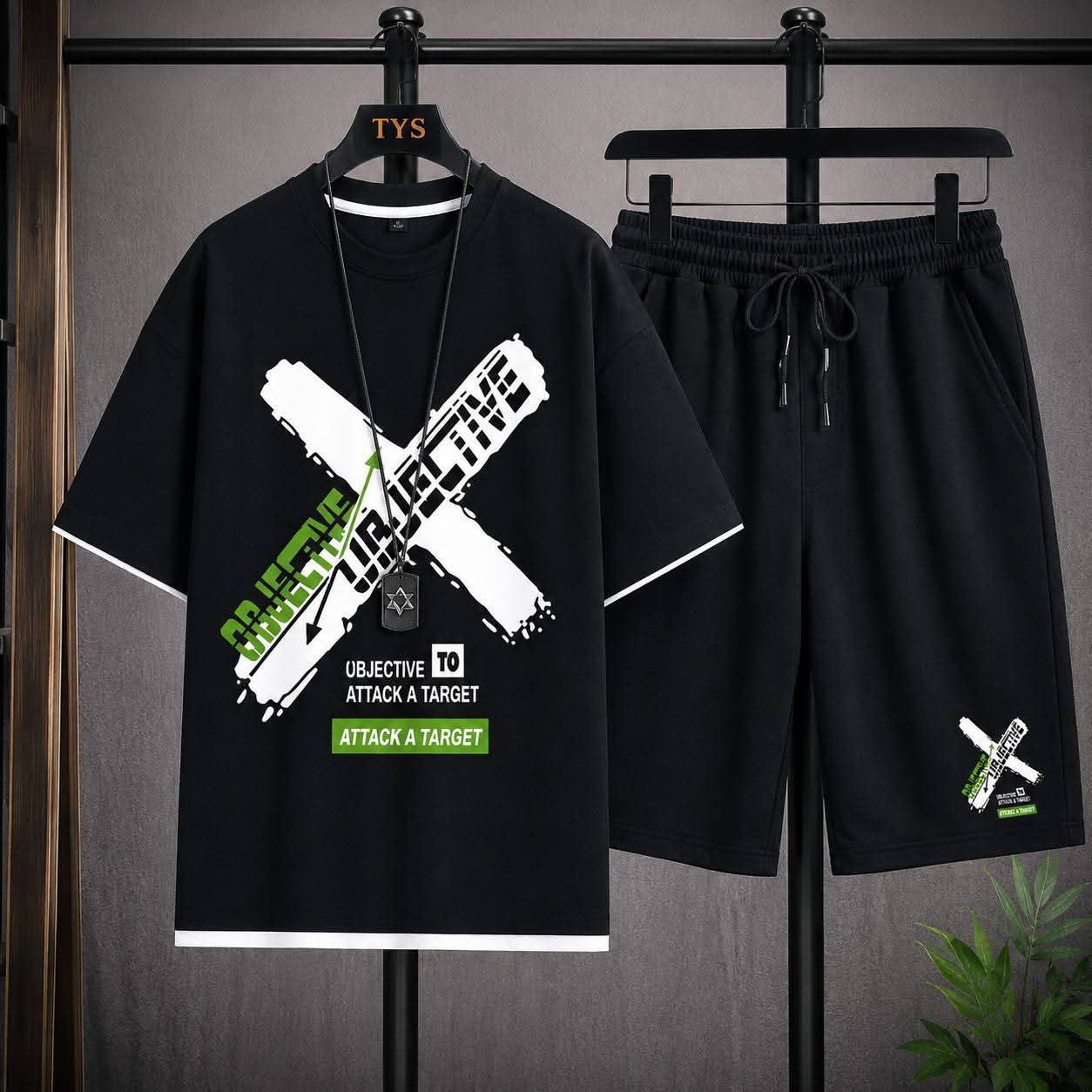 Black Graphic T-Shirt & Shorts Co-Ord Set - Image 2