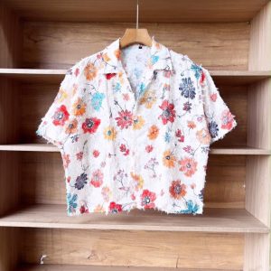 Pastel Floral Textured Half Sleeve Shirt