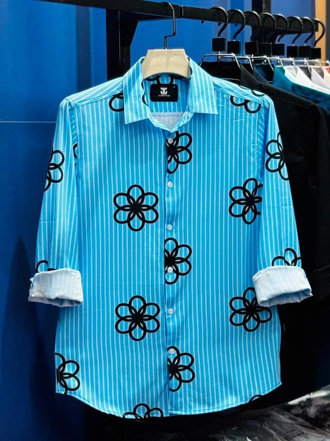 Maroon Striped Floral Print Casual Shirt - Image 3