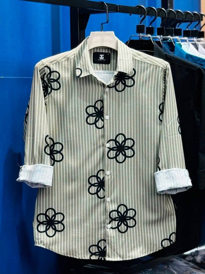 Maroon Striped Floral Print Casual Shirt - Image 2