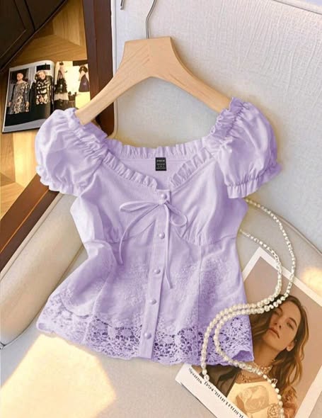 Women’s Floral Lace Puff Sleeve Bow Top